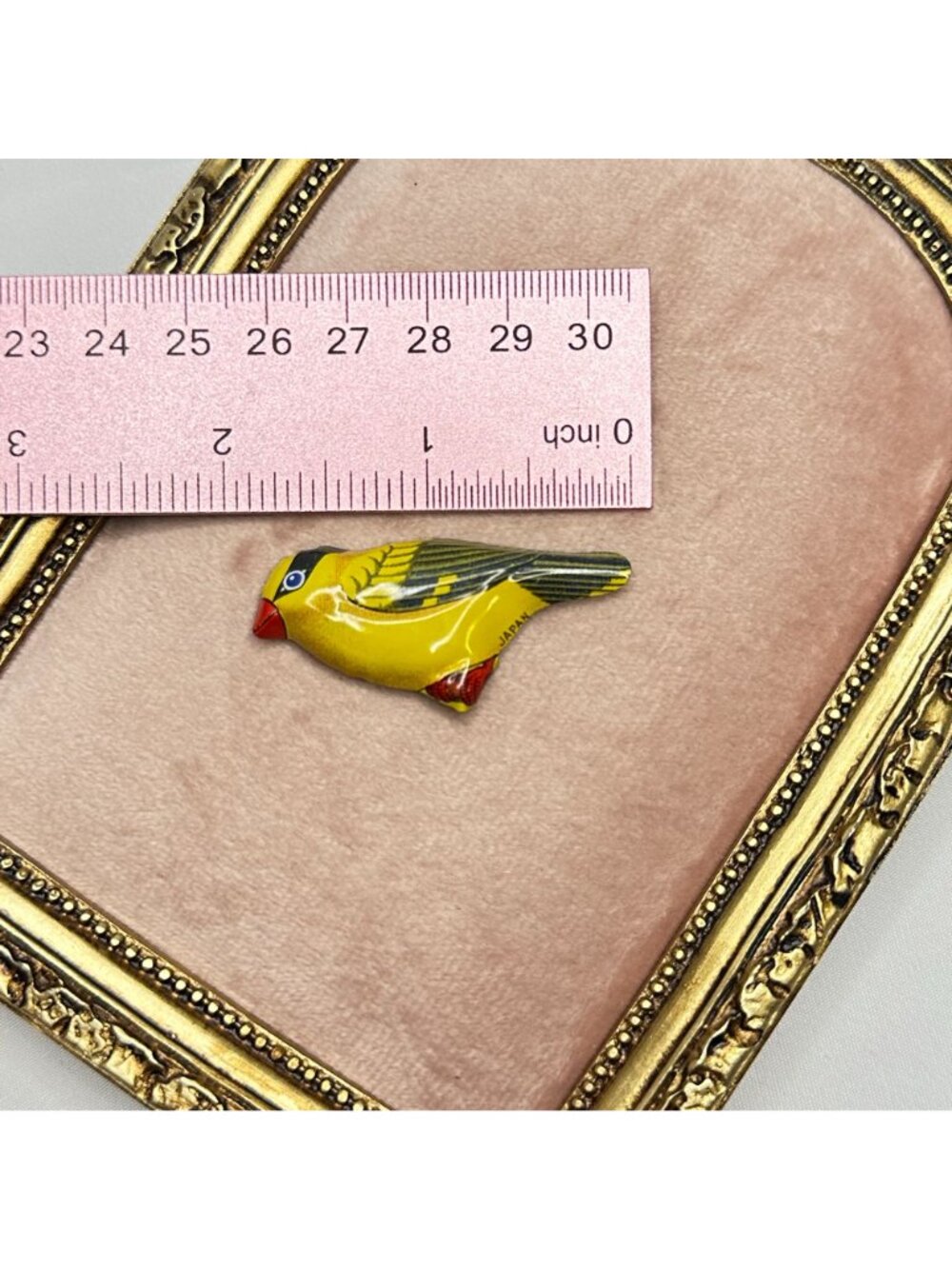Vintage Yellow Tin Bird Brooch Made In Japan 1950s Retro Collectable - Picture 8 of 8